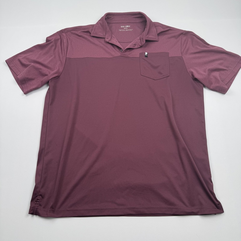 Black Clover Polo Shirt Mens XL Maroon Performance Golf Pocket Polyester Tee